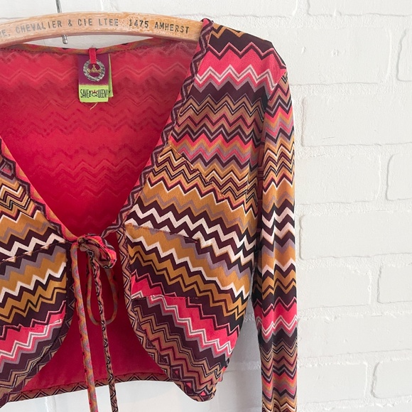 Vintage Y2K Save the Queen Crop Cardigan Babydoll Mod Tie-front Designer Sz L - Picture 6 of 11